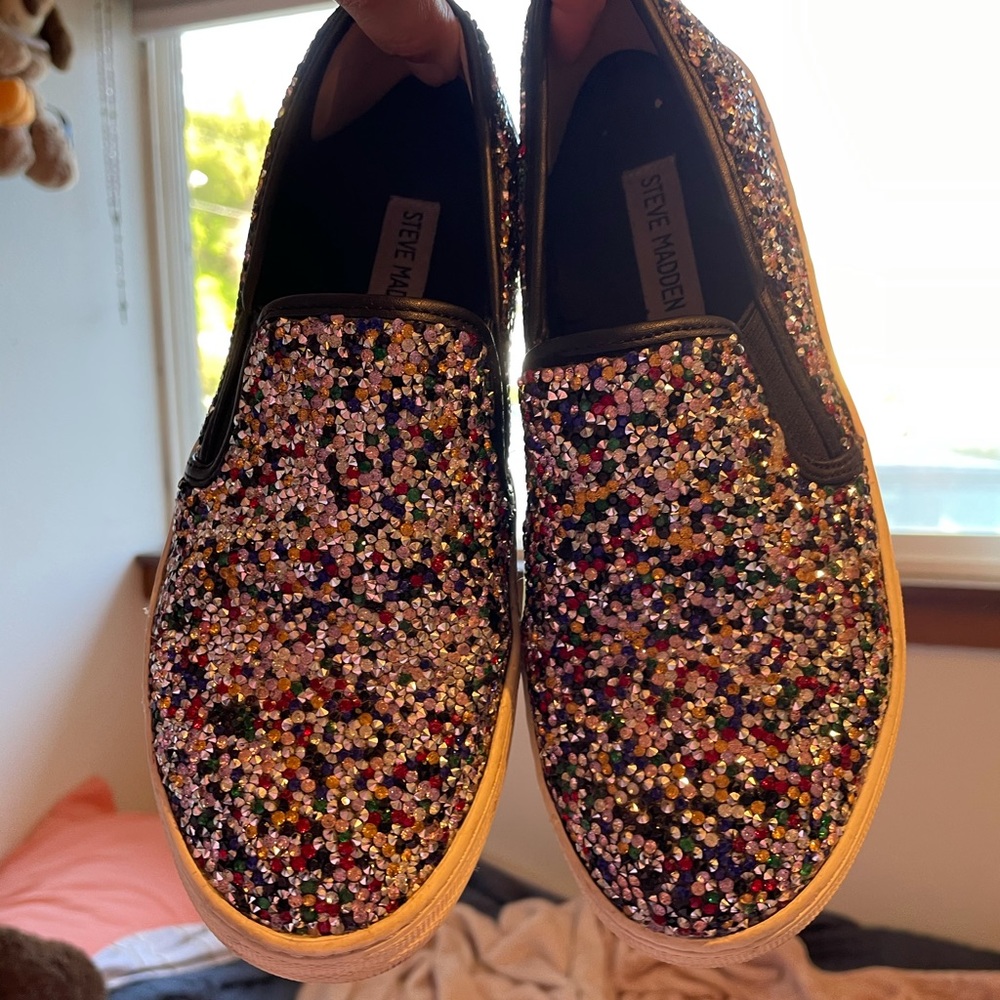 Steve Madden glitter slip on platform sneakers